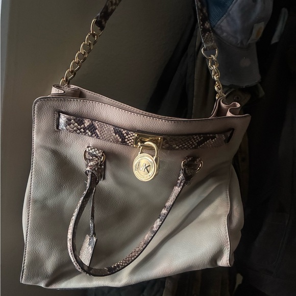 Michael Kors Handbags - Michael Kors Taupe and Snake Print Shoulder Bag